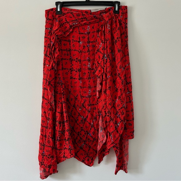 Preen Line Red Floral Sharkbite Flowy Skirt M - Picture 1 of 9